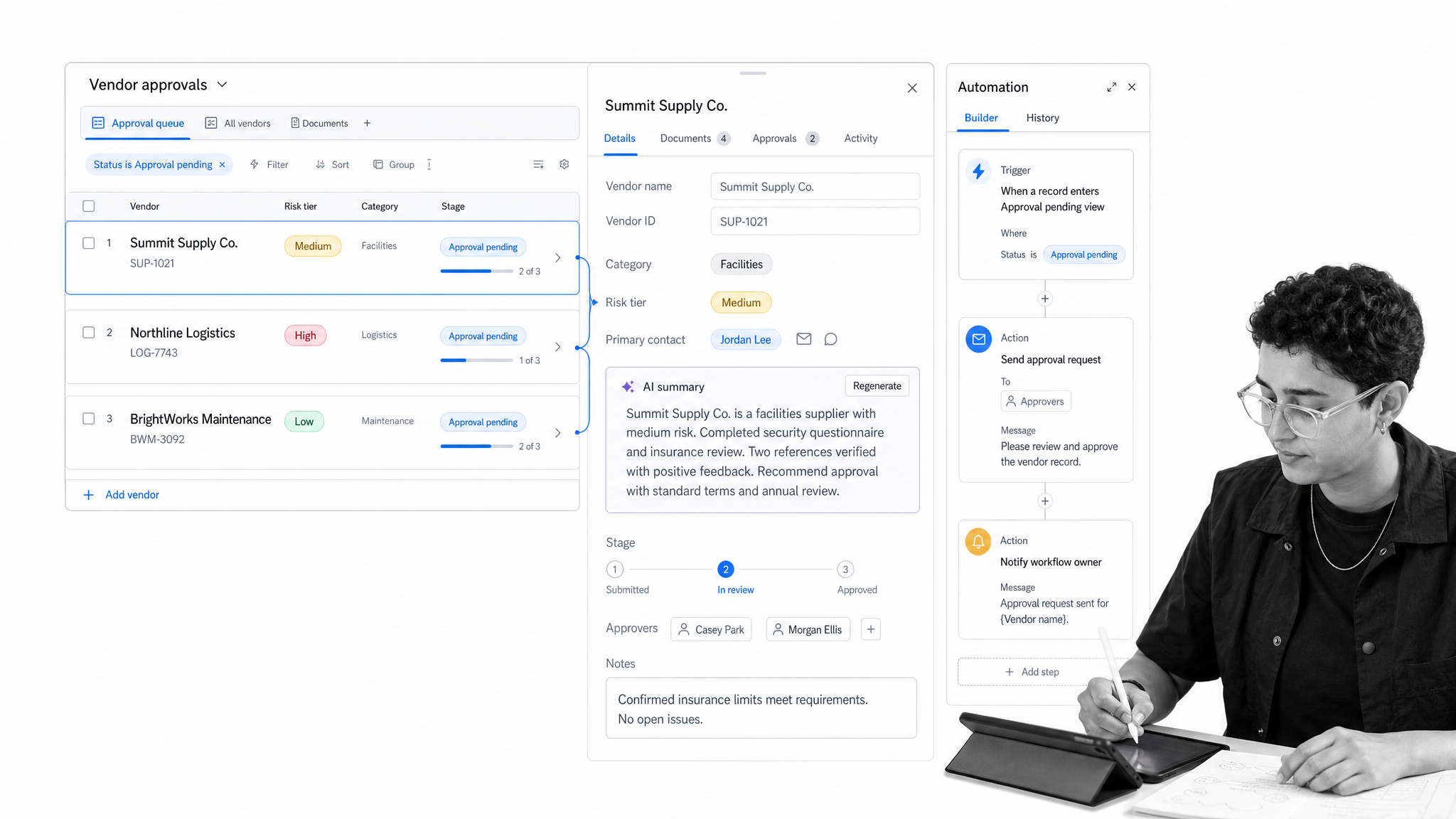 Airtable style database workflow with interface and automation trigger