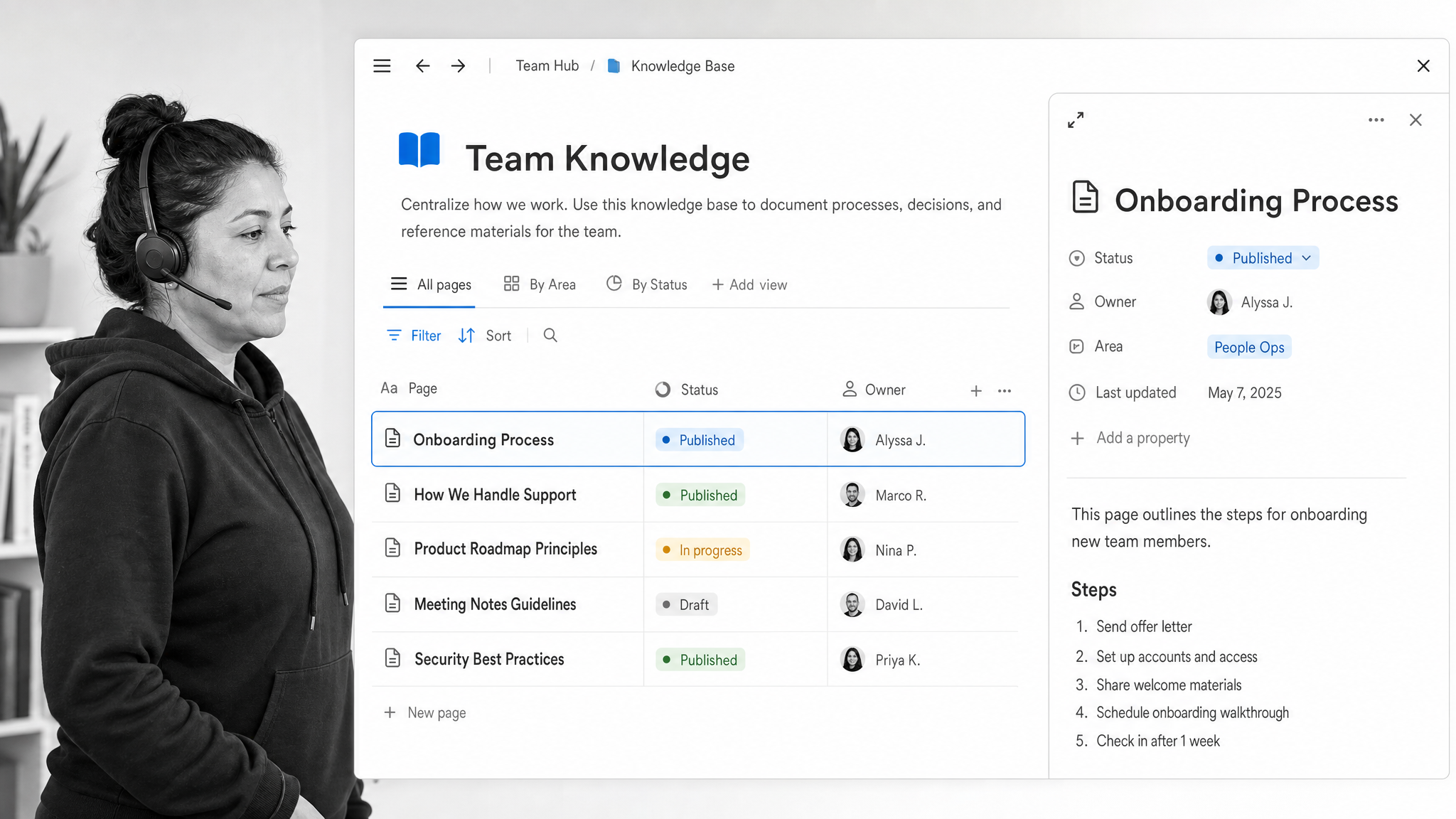 Notion product interface shown as an Airtable alternative for knowledge bases with flexible database views.