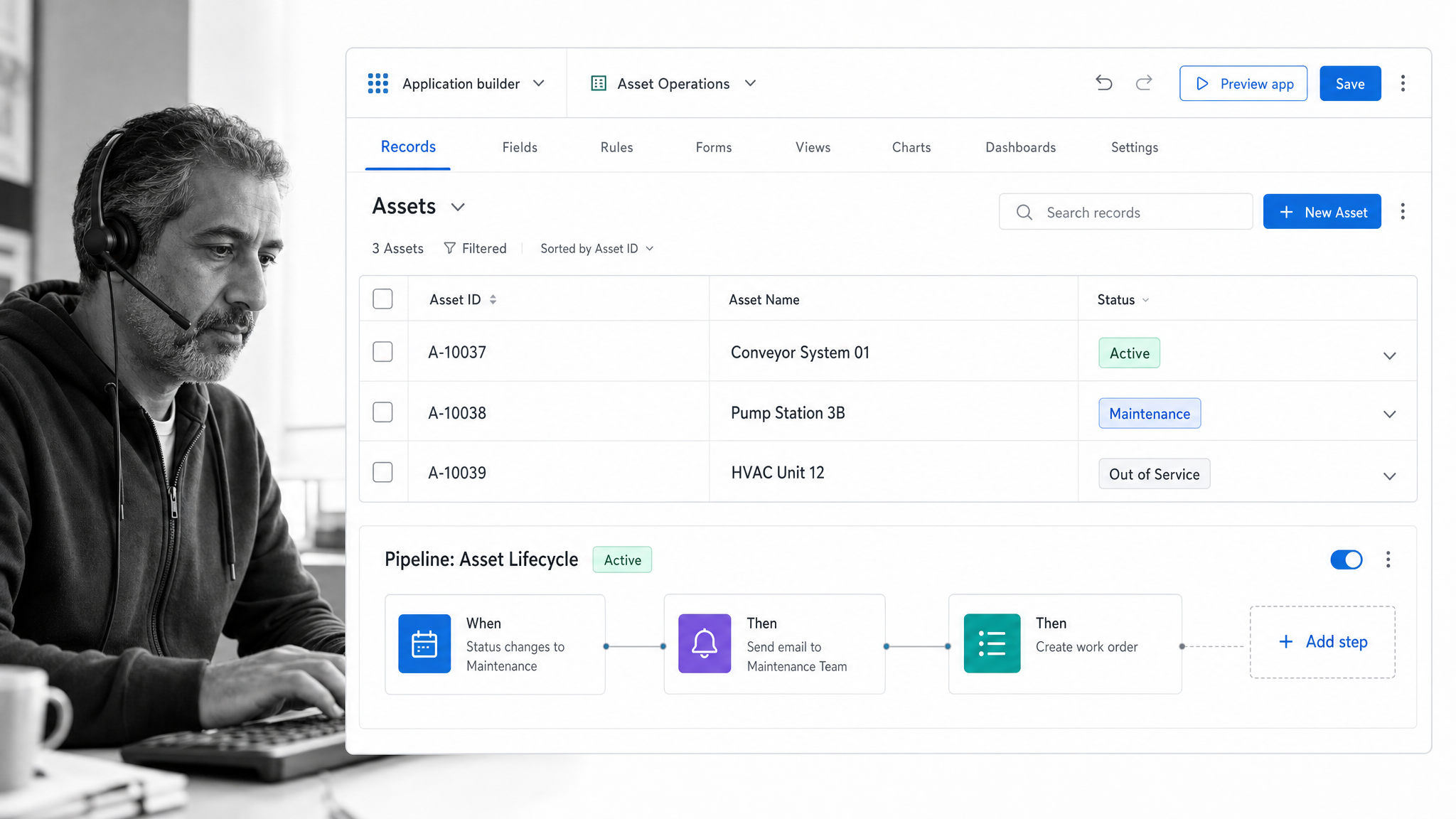 Quickbase product interface shown as an Airtable alternative for low-code apps for complex operational data.