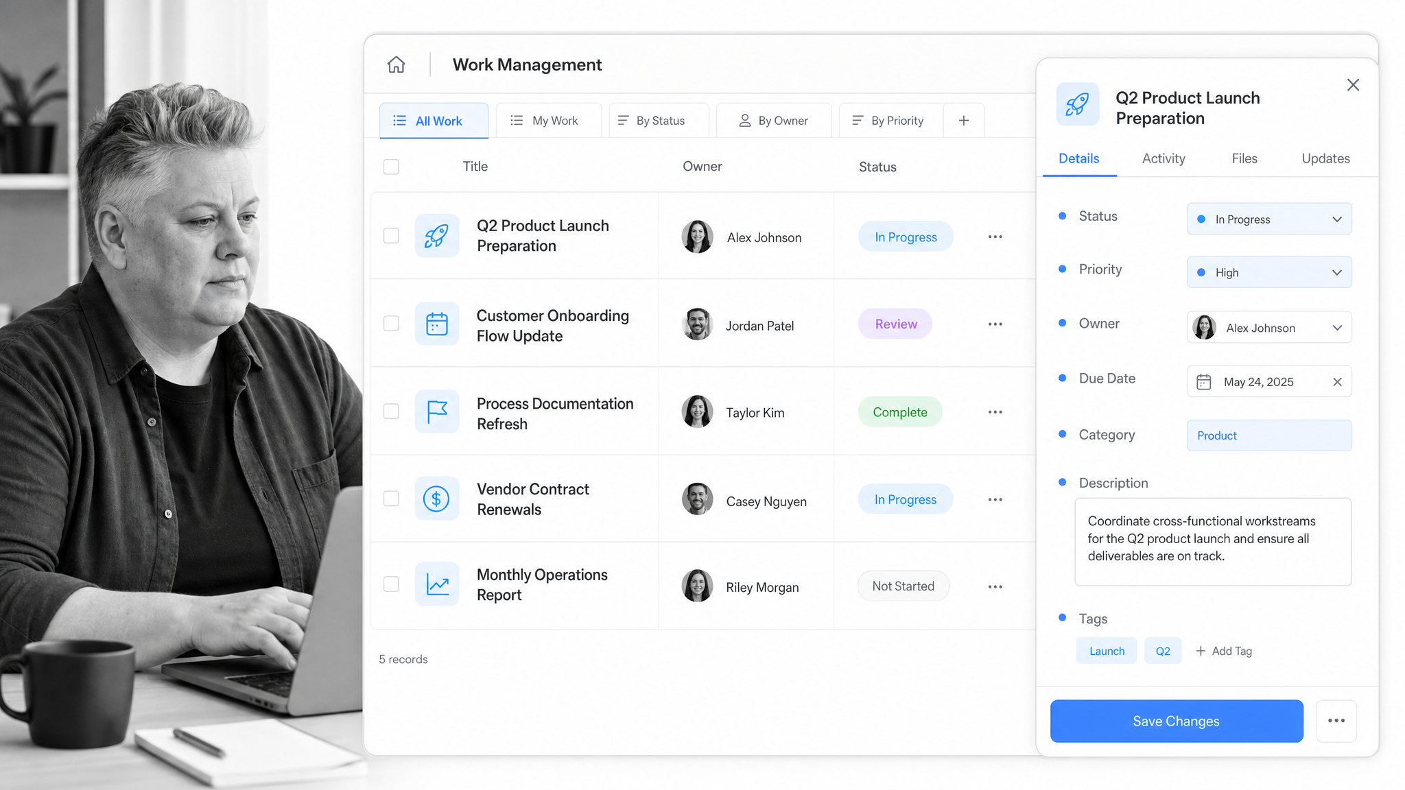 SmartSuite product interface shown as an Airtable alternative for Airtable-like work management with richer views and dashboards.