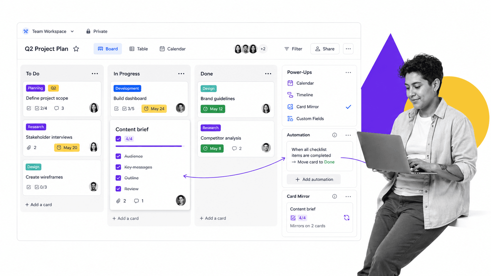 Trello Asana alternative product UI for simple Kanban task tracking