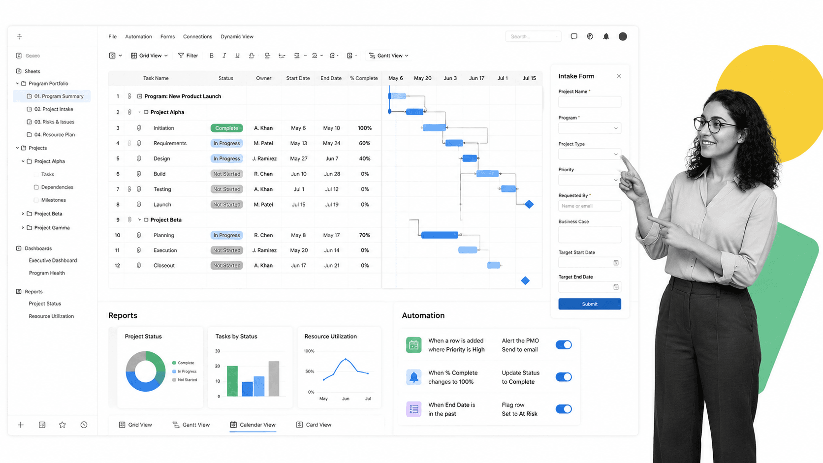 Smartsheet Asana alternative product UI for spreadsheet-style project and program management