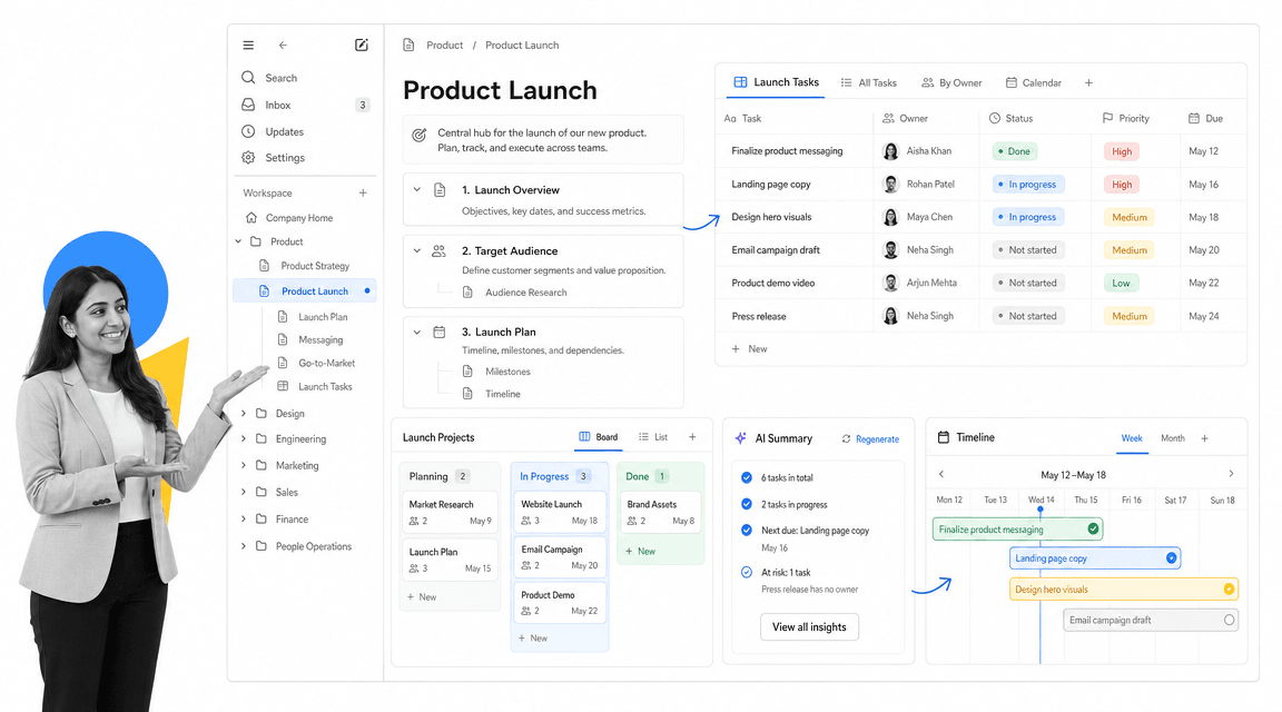 Notion Asana alternative product UI for docs, wiki, and task-light team workspaces