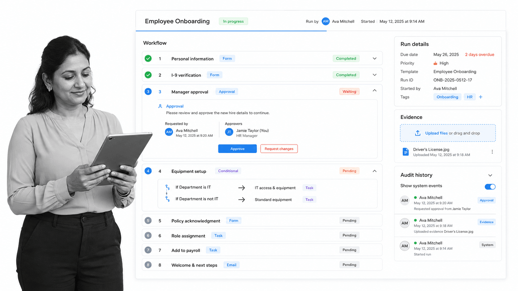 Process Street BambooHR alternative product UI for recurring HR SOPs, onboarding checklists, approvals, and audit-ready HR operations