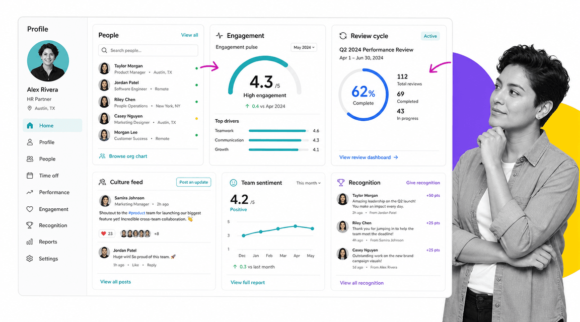HiBob BambooHR alternative product UI for culture-centered HRIS for growing and distributed teams