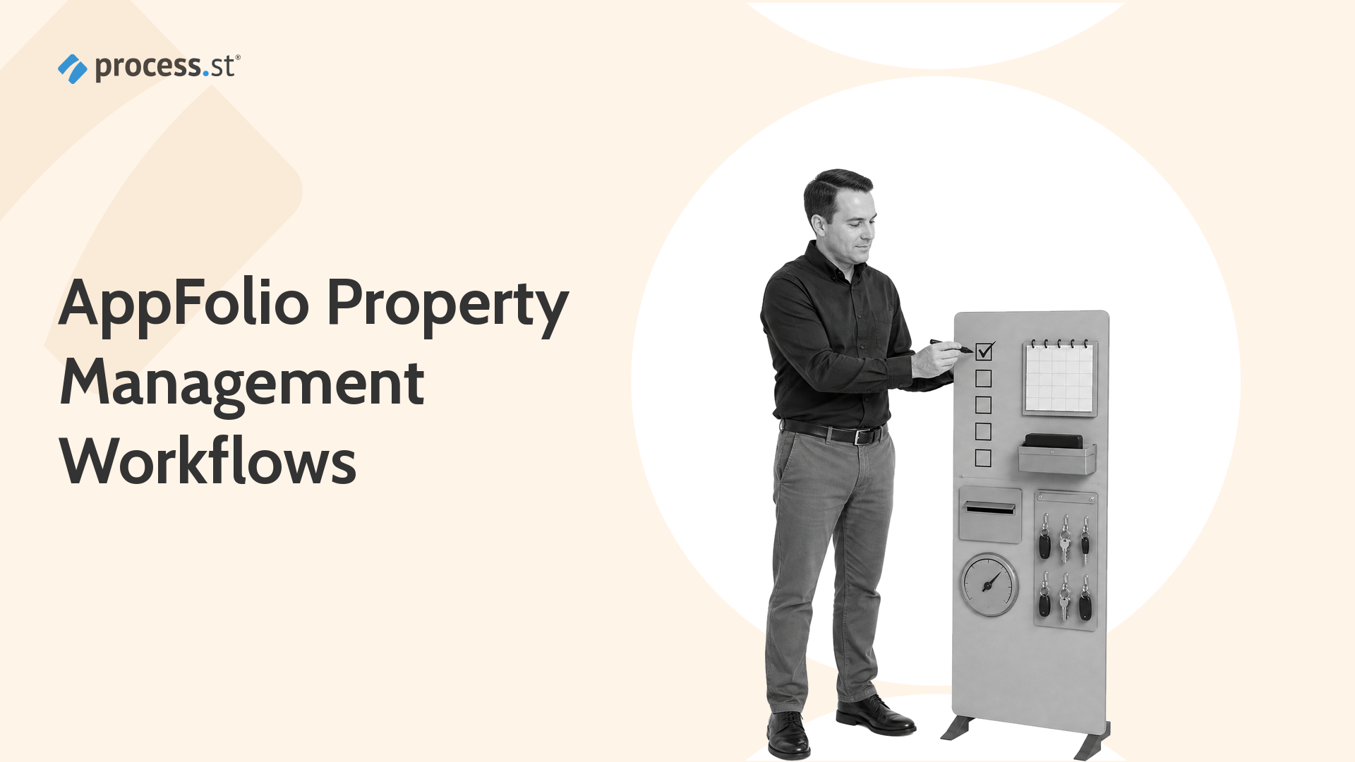 Property operations manager checking a board for AppFolio property management workflows