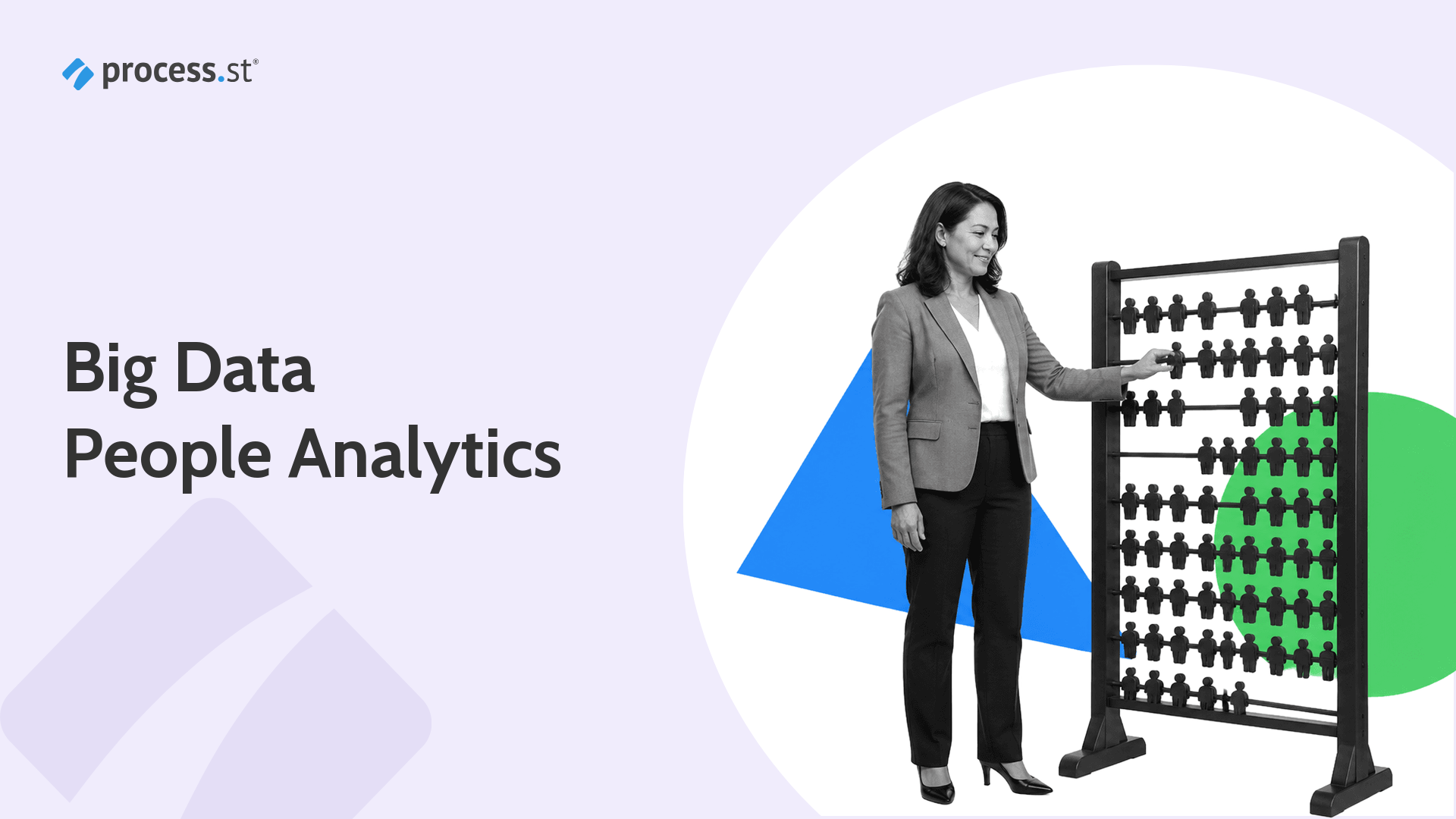 Black-and-white people analytics leader presenting an oversized people-data abacus.