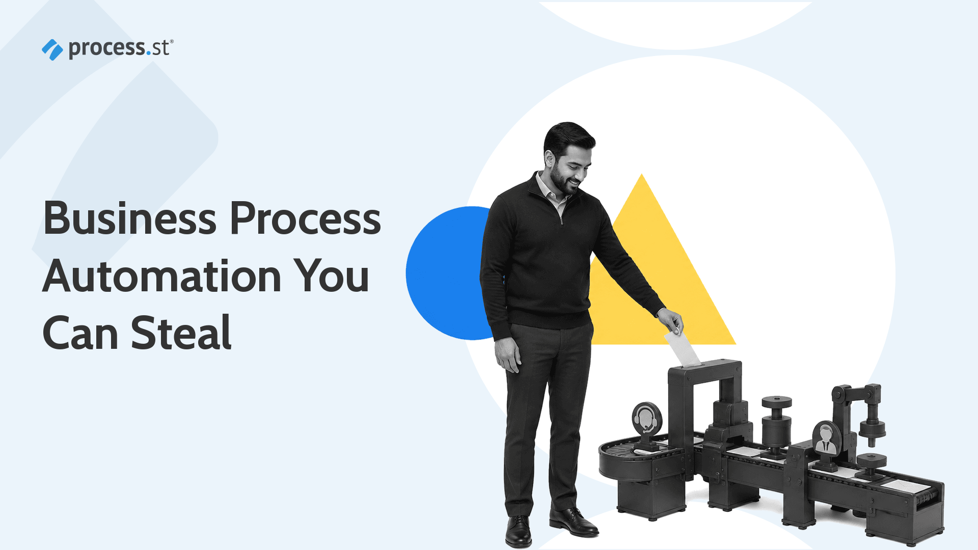 Operations leader configuring a miniature automated workflow machine for business process automation examples you can steal