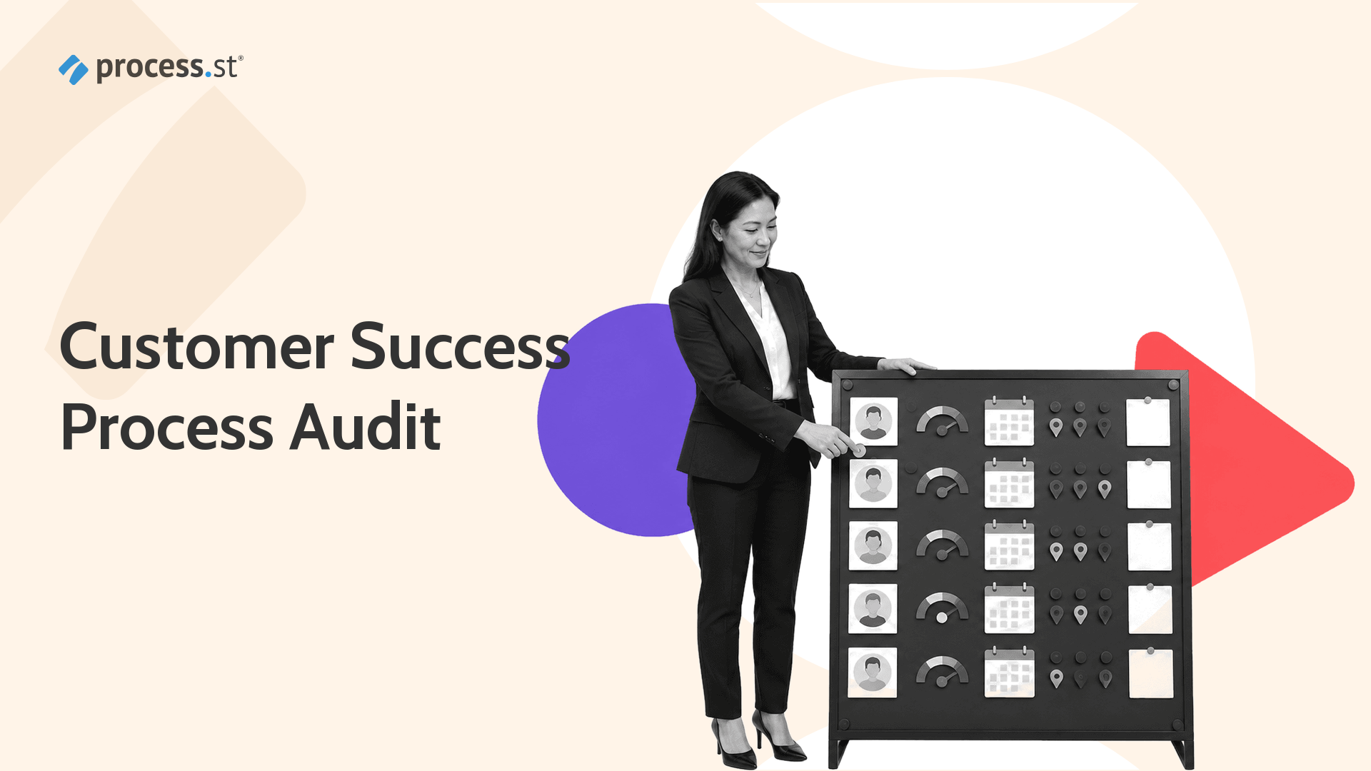 Customer success leader auditing a customer lifecycle board with health and renewal markers.
