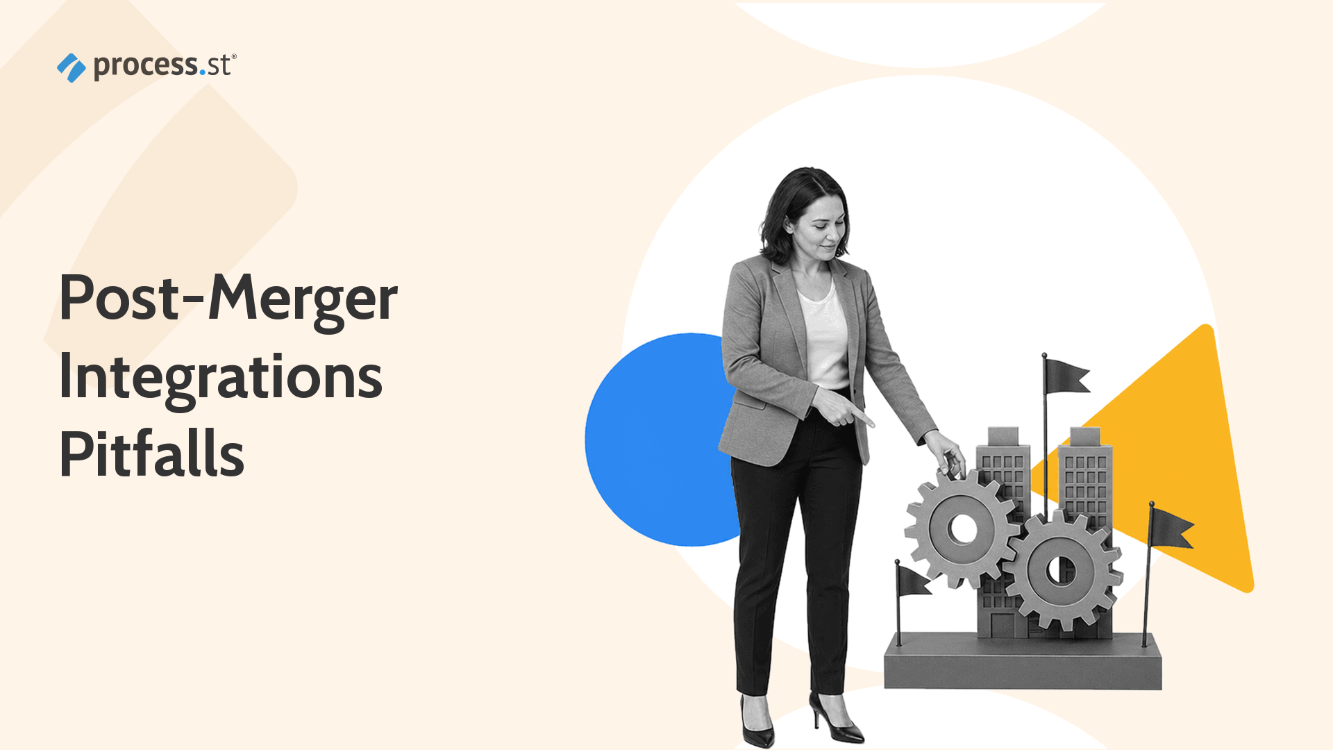 M&A integration lead aligning gears and risk flags for post-merger integration planning