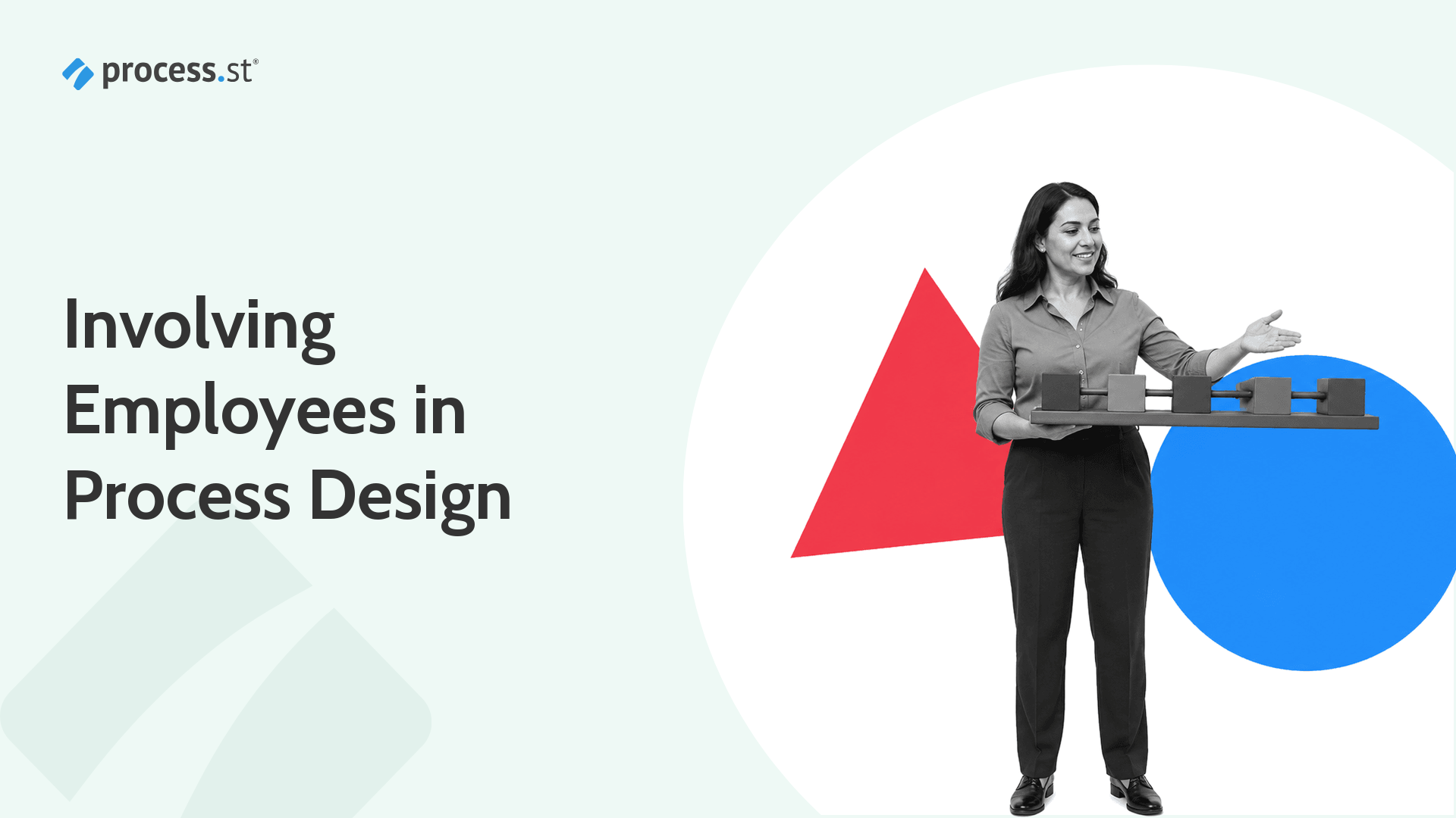 Operations lead presenting a connected modular model of a business process, representing involving employees in process design