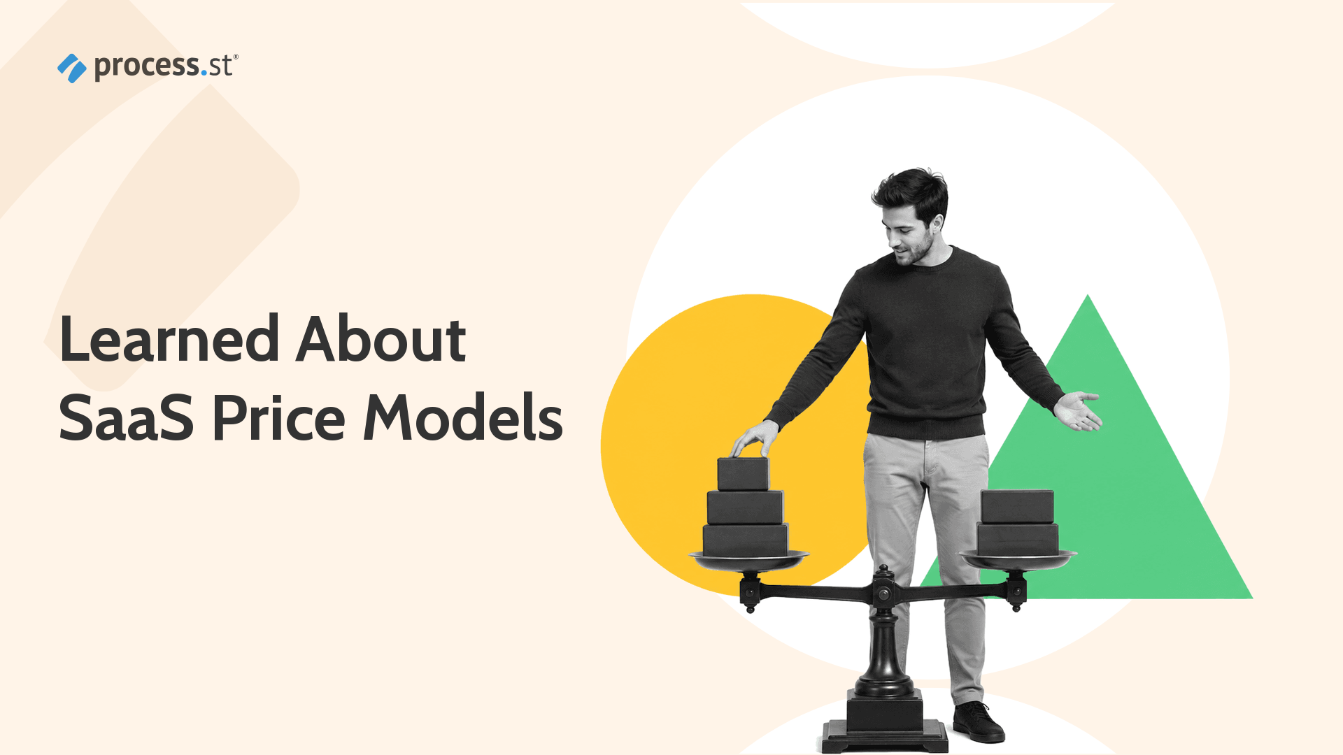 Black and white SaaS pricing operator balancing subscription blocks for lessons learned about SaaS price models