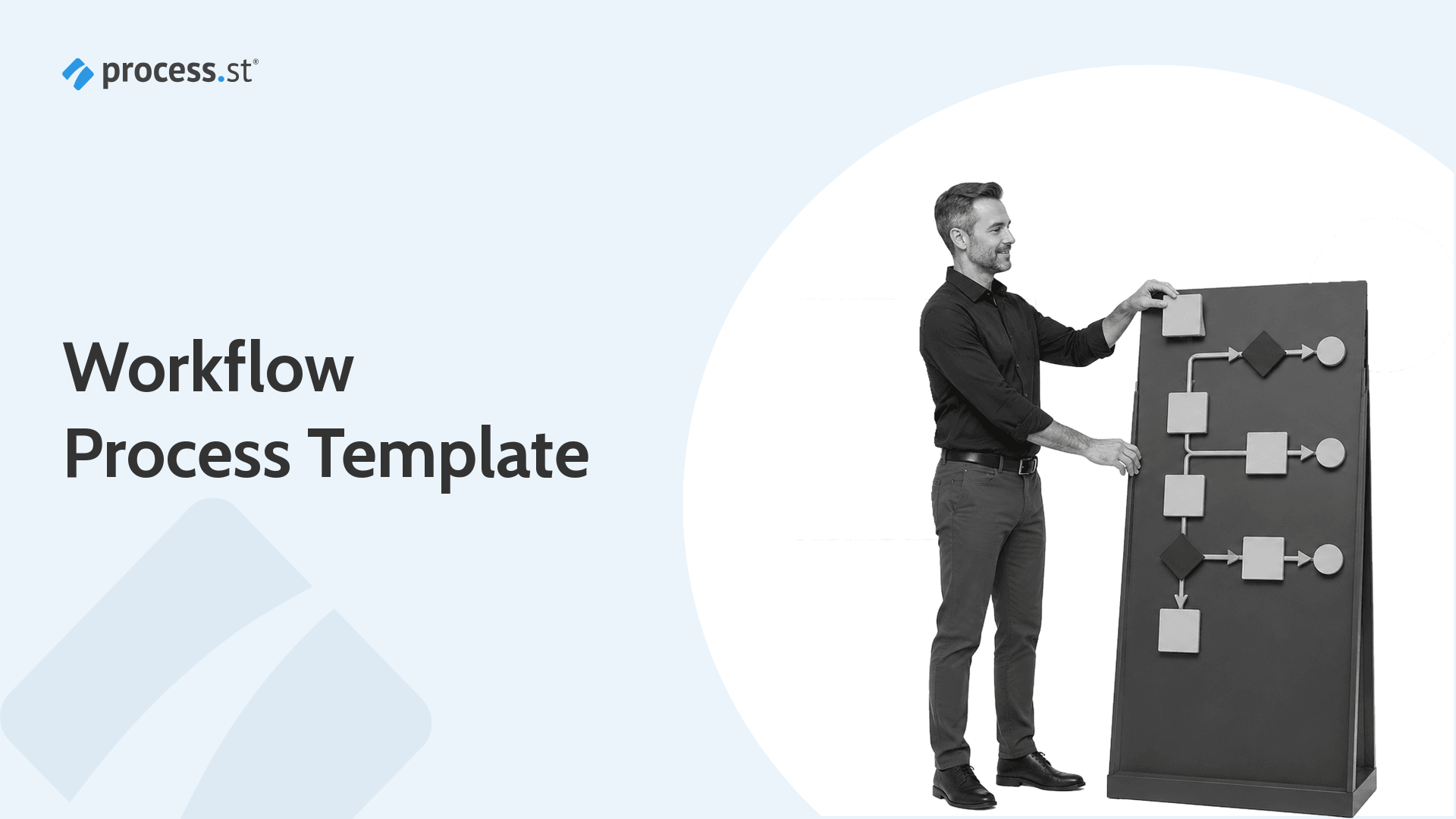 Operations manager arranging a physical workflow template board for a reusable process