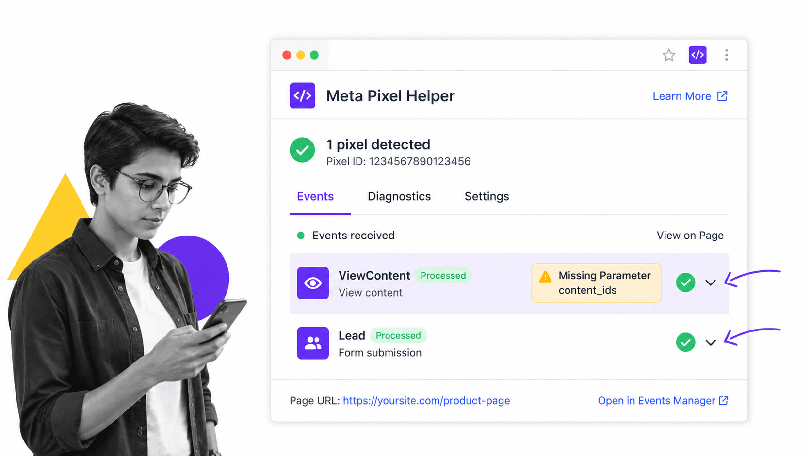 Meta Pixel Helper browser workflow for digital marketers