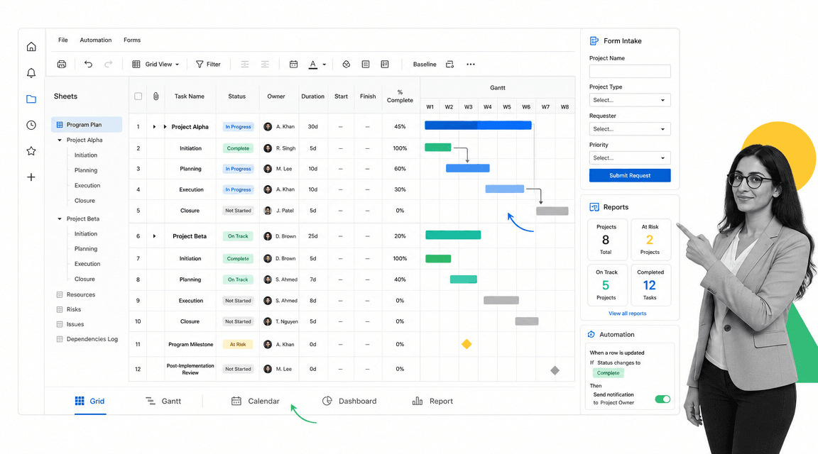 Smartsheet ClickUp alternative product UI for spreadsheet-style project and program management