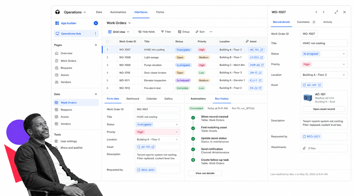 Airtable ClickUp alternative product UI for database-backed workflows and lightweight apps