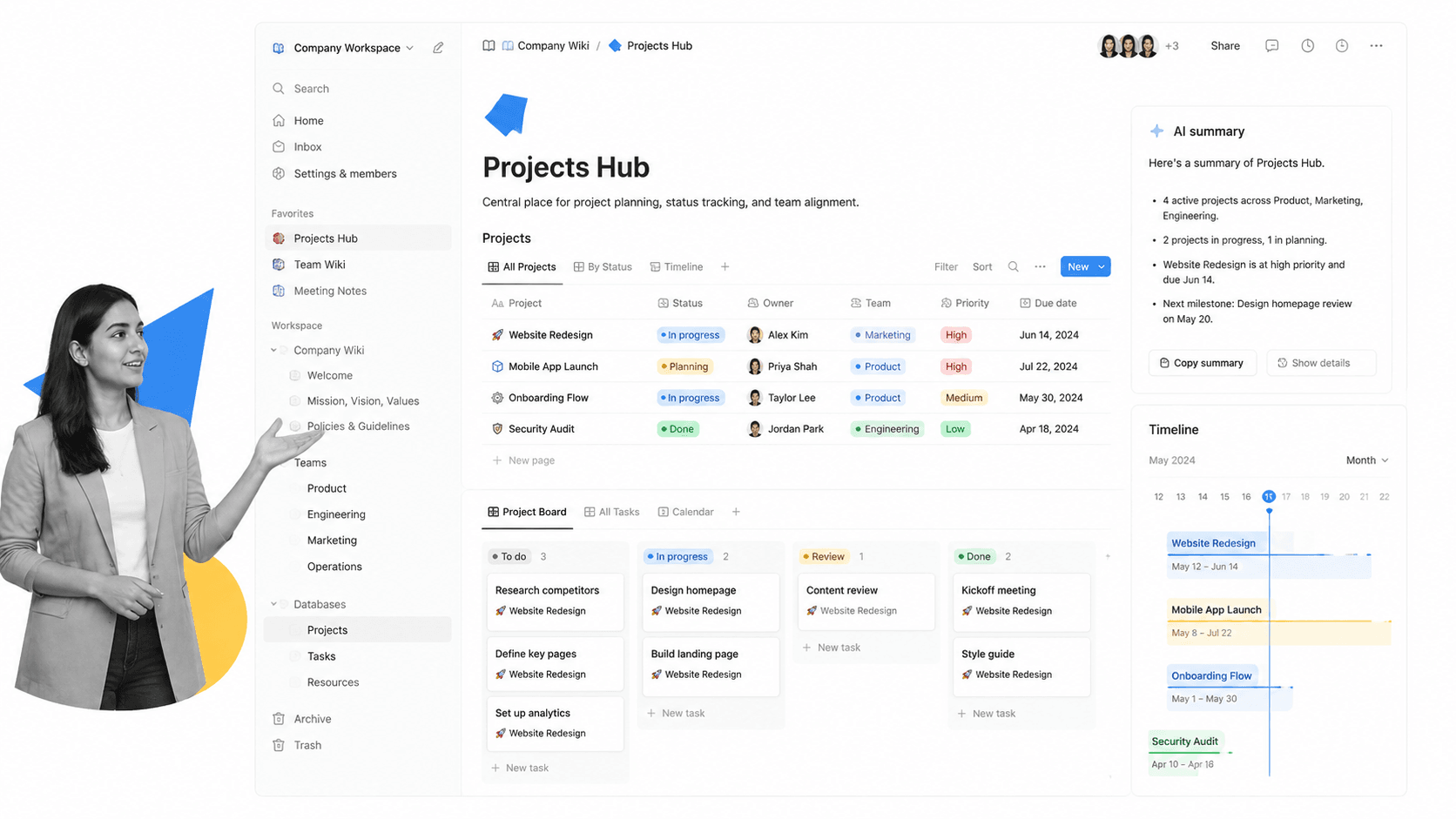 Notion ClickUp alternative product UI for docs, wiki, and task-light team workspaces