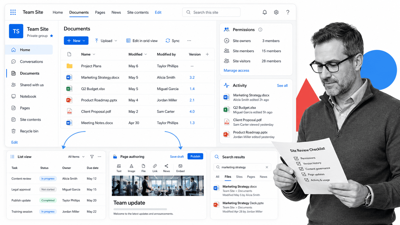 Microsoft SharePoint Confluence alternative product UI for Microsoft 365 intranets and document collaboration