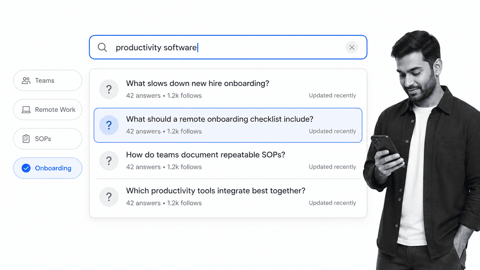 No-logo question search suggestions showing customer questions related to a product topic