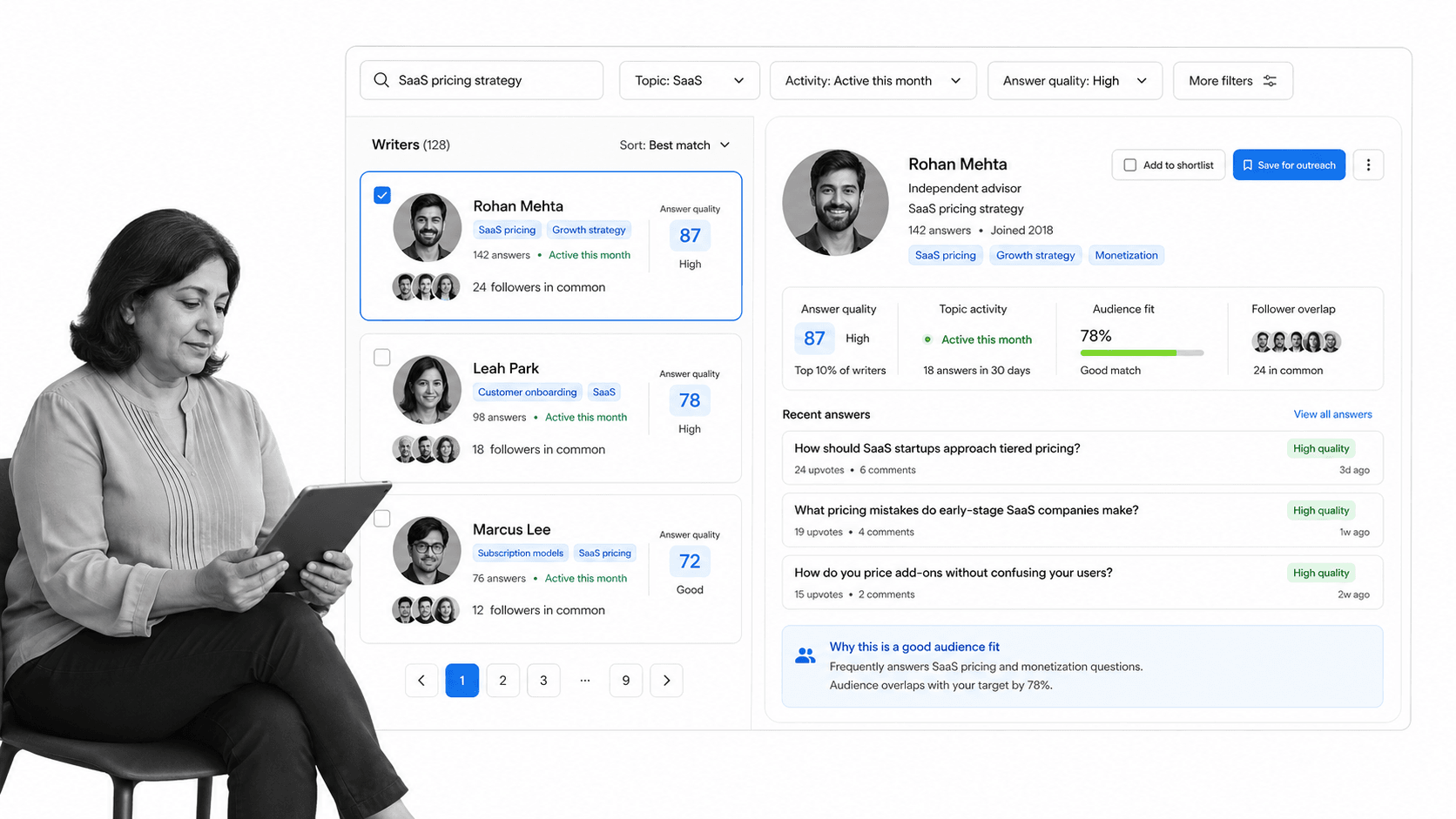 No-logo writer discovery surface for finding niche experts and outreach candidates