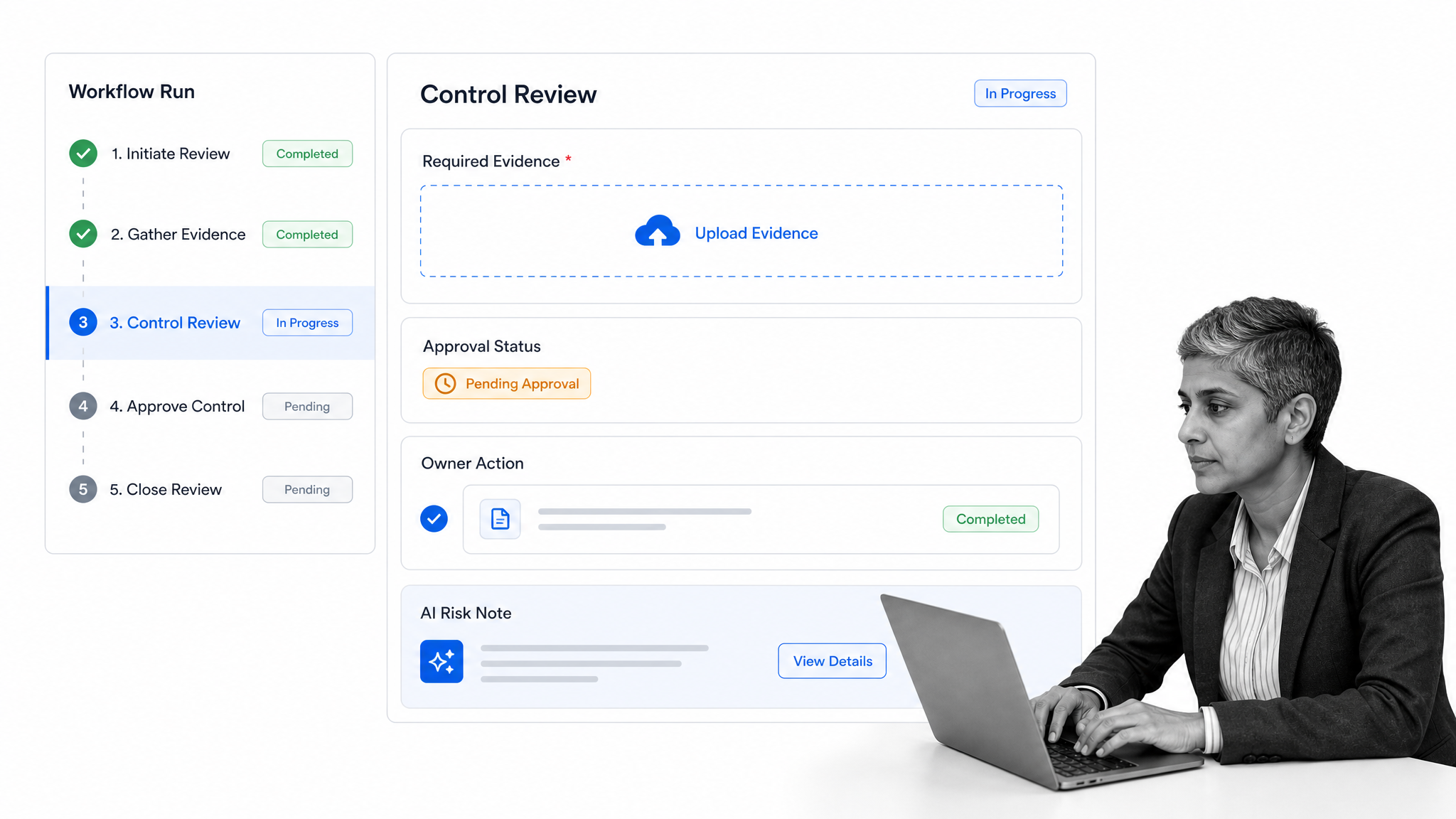 Process Street control review workflow run with required evidence upload and approval