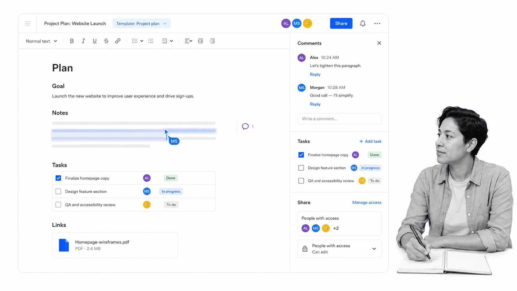 Dropbox Paper collaborative document workspace with task notes and comments