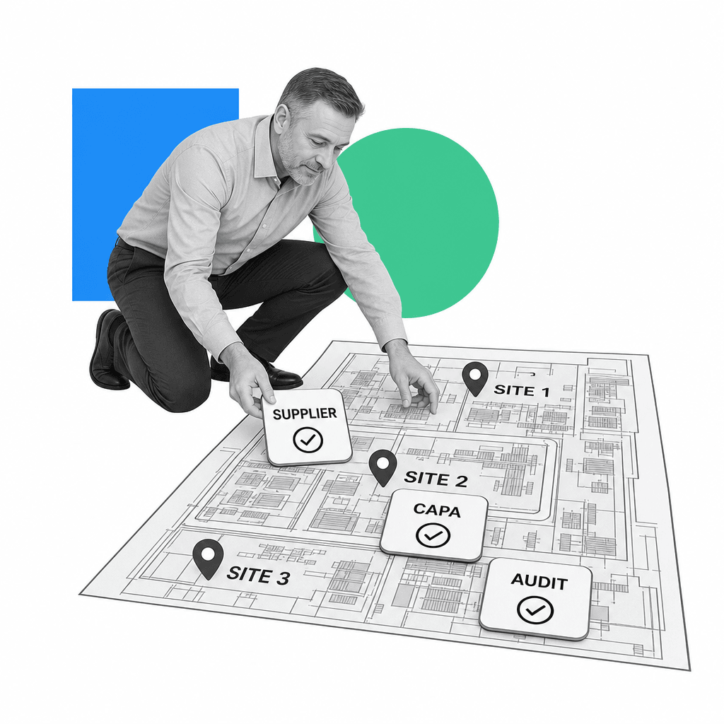 Manufacturing quality leader reviewing enterprise quality workflow checkpoints.
