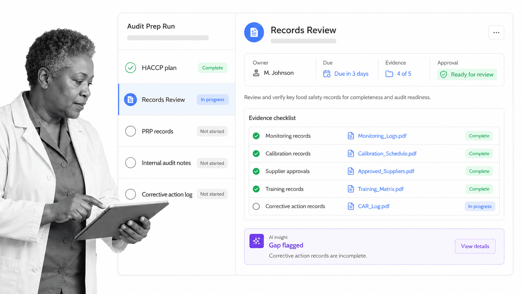 ISO 22000 audit preparation checklist with records review and evidence tasks