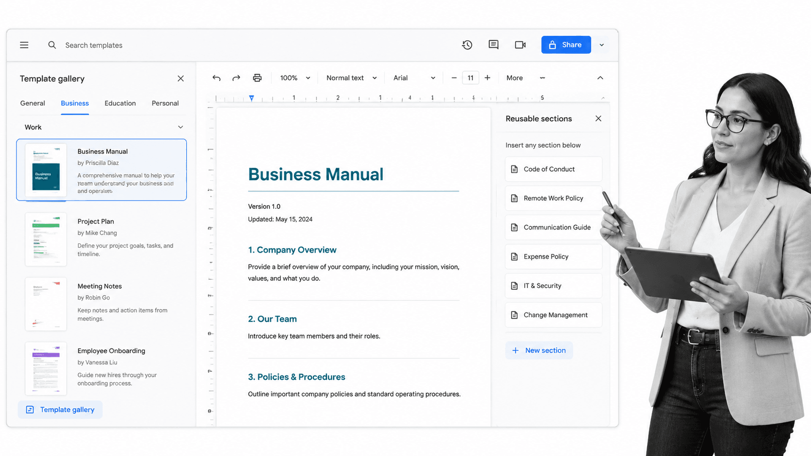 Business workflow illustration for what is a google docs template?