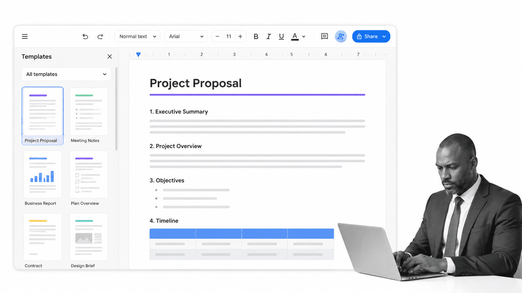 Business workflow illustration for how to use google docs templates