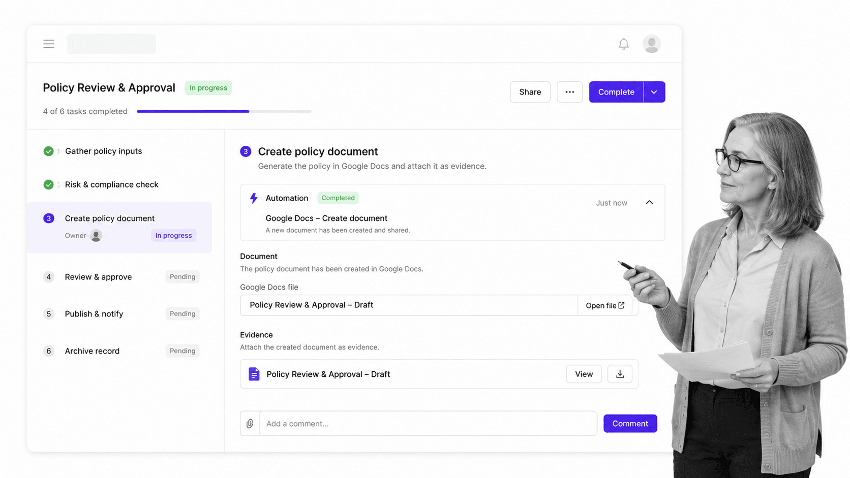 Business workflow illustration for integrating process street and google docs