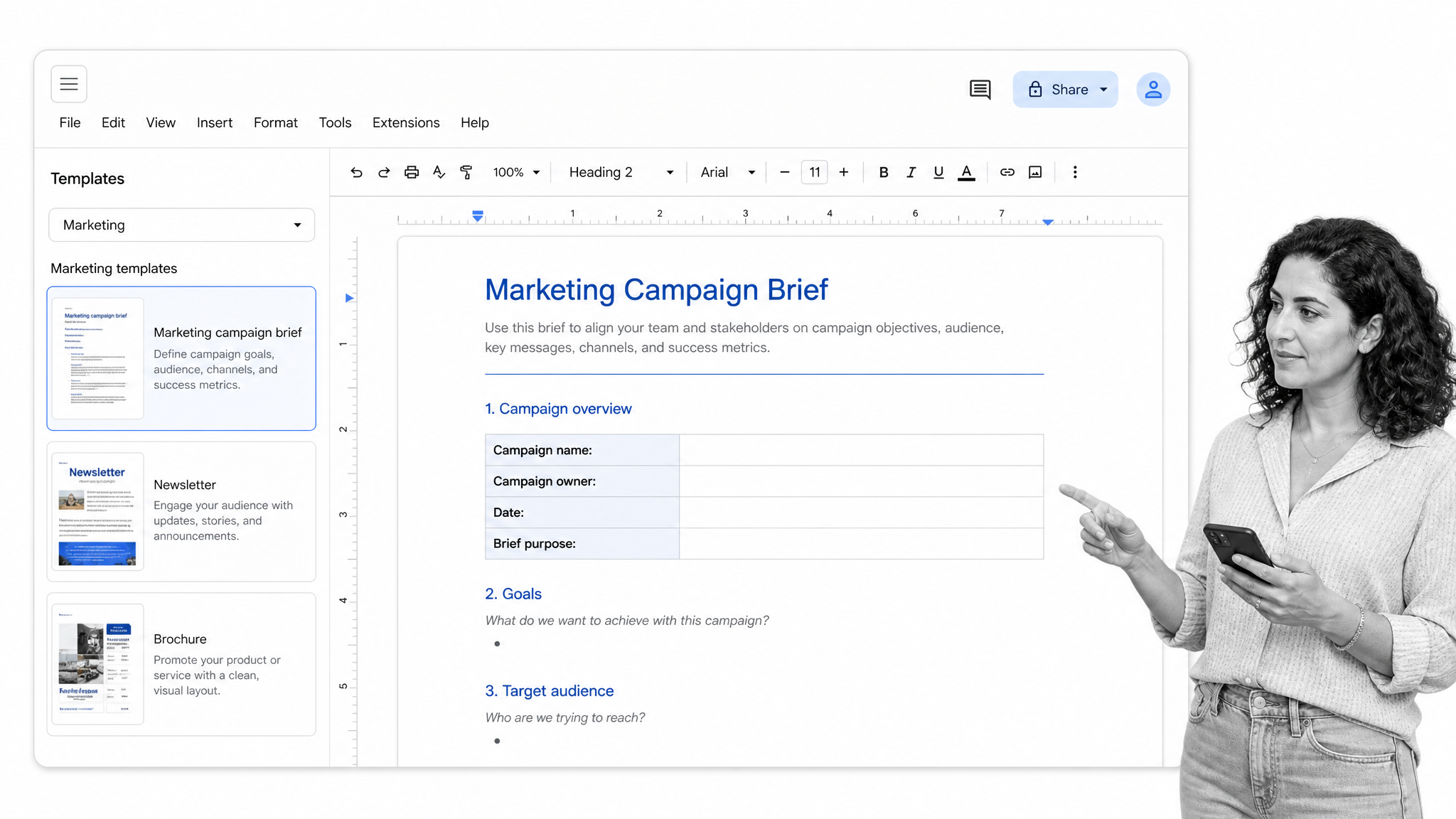 Business workflow illustration for google docs templates for marketing