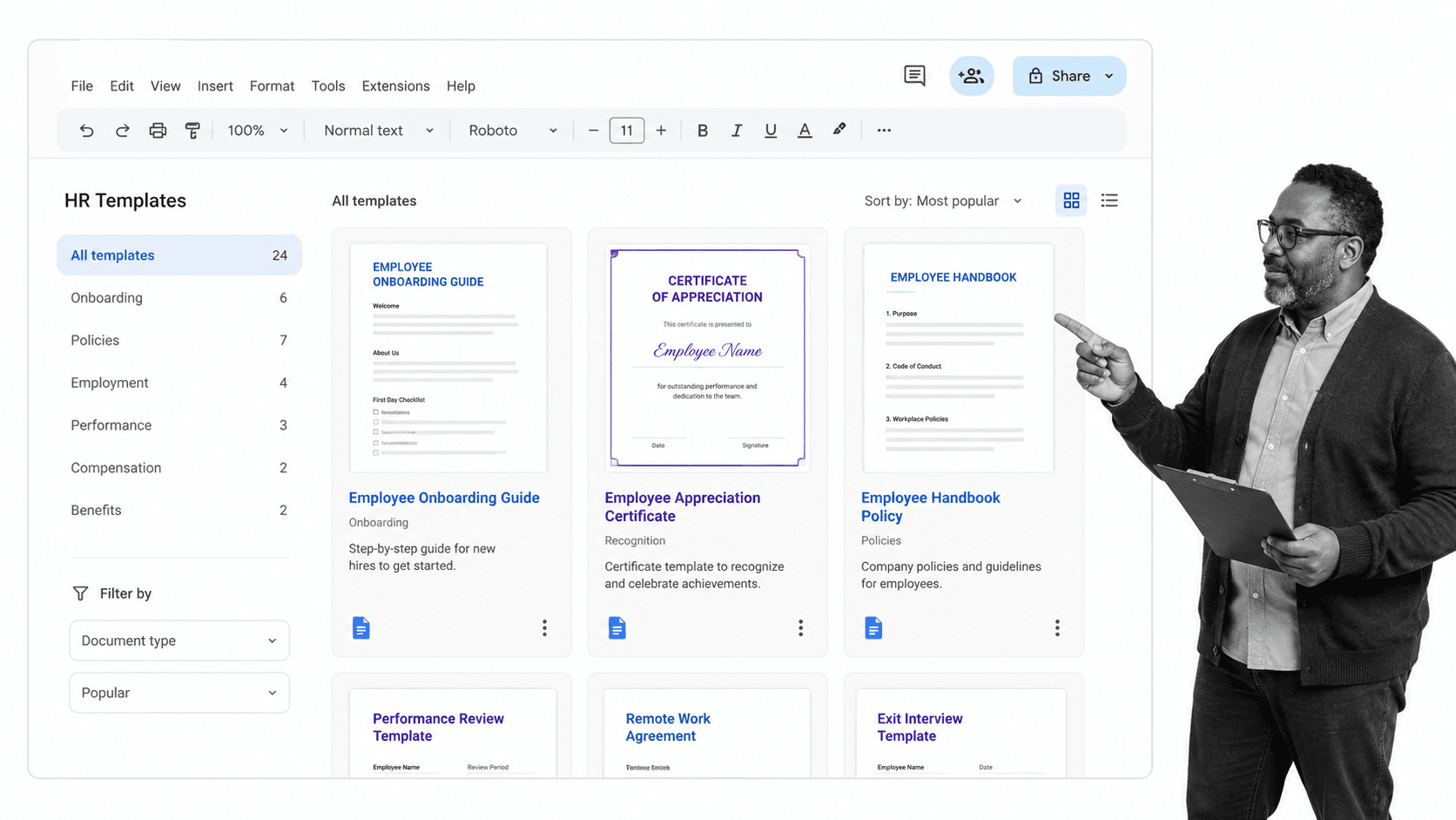 Business workflow illustration for google docs templates for hr