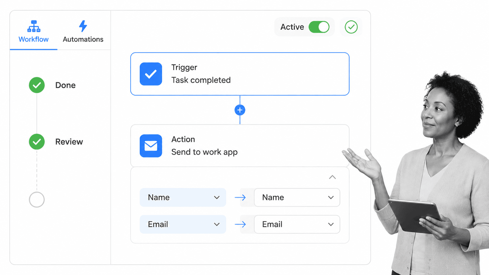 Process Street Automations setup guidance surface with B&W operator context