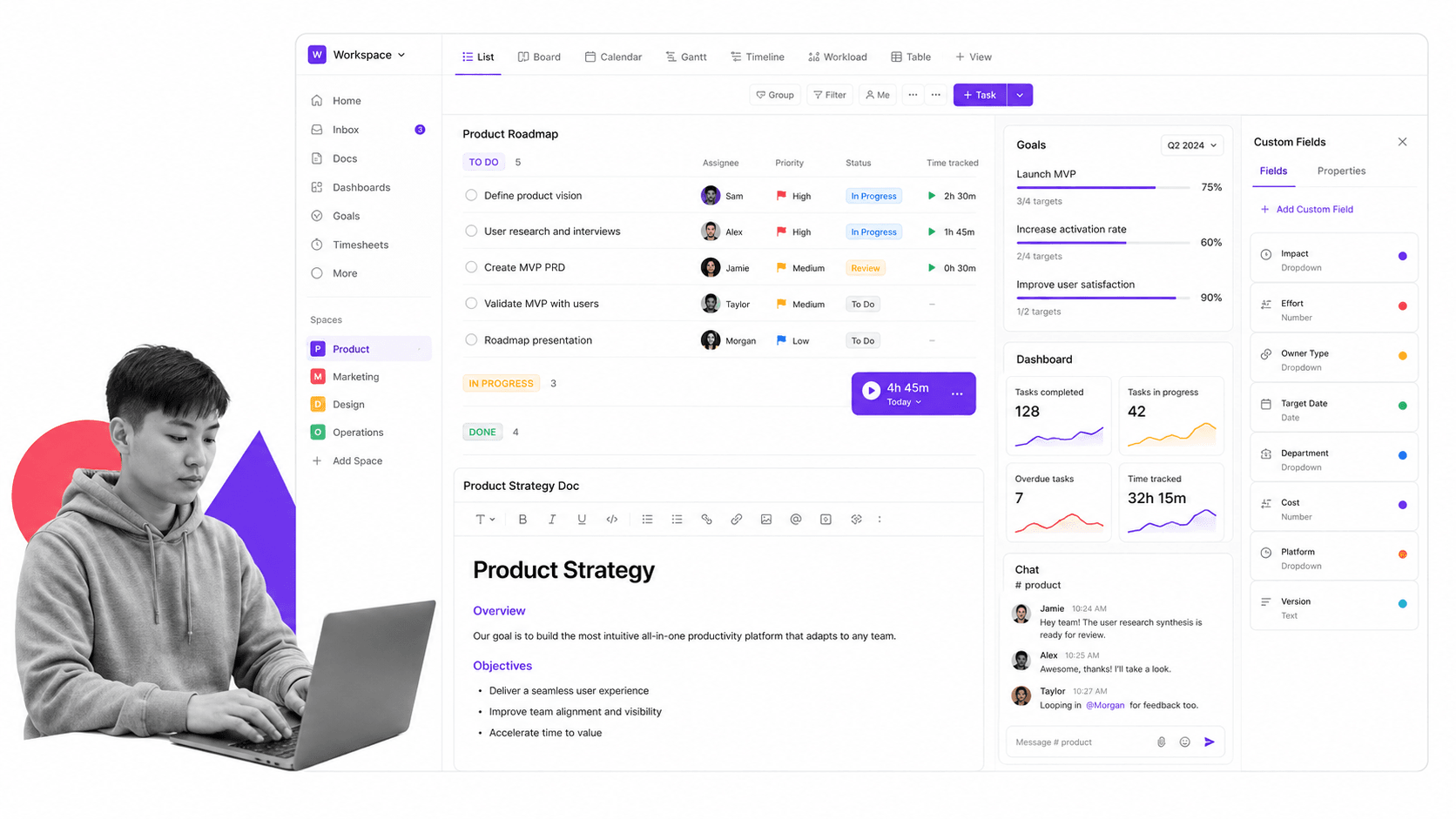 ClickUp Jira alternative product UI for broad task, docs, and project workspace