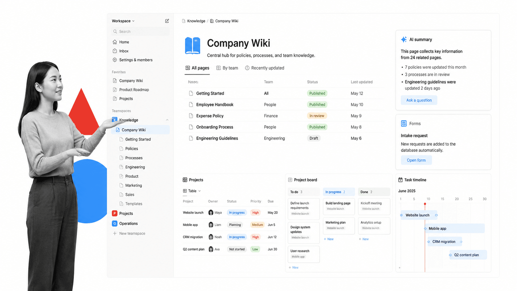 Notion Jira alternative product UI for docs, wiki, databases, and task-light team workspaces
