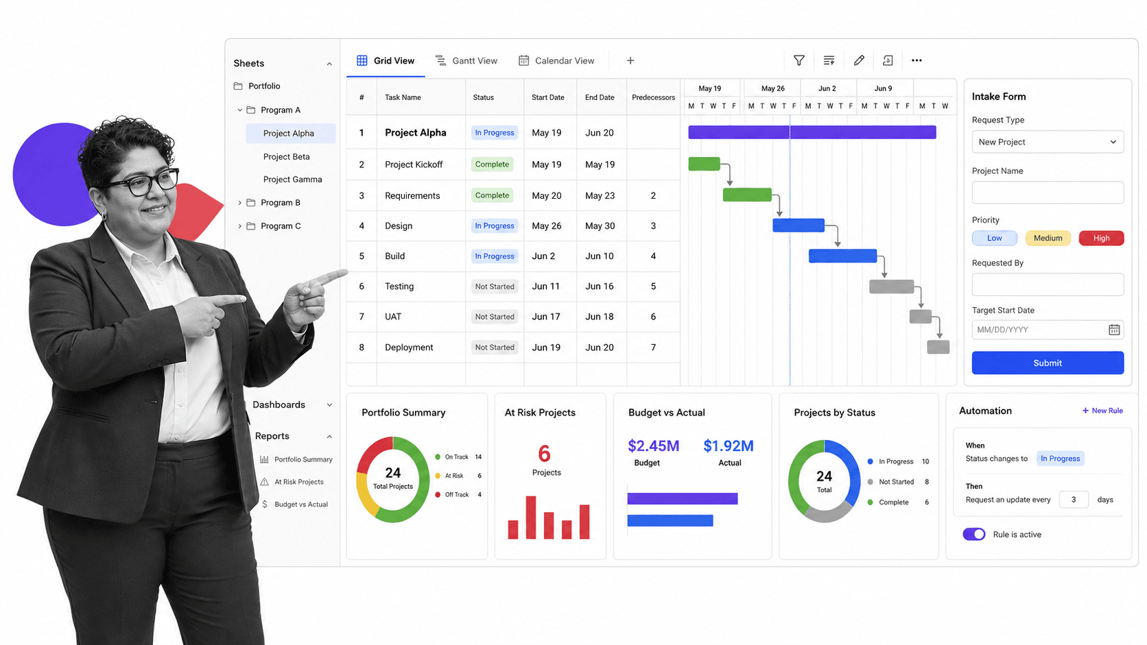 Smartsheet Jira alternative product UI for spreadsheet-style project and program management