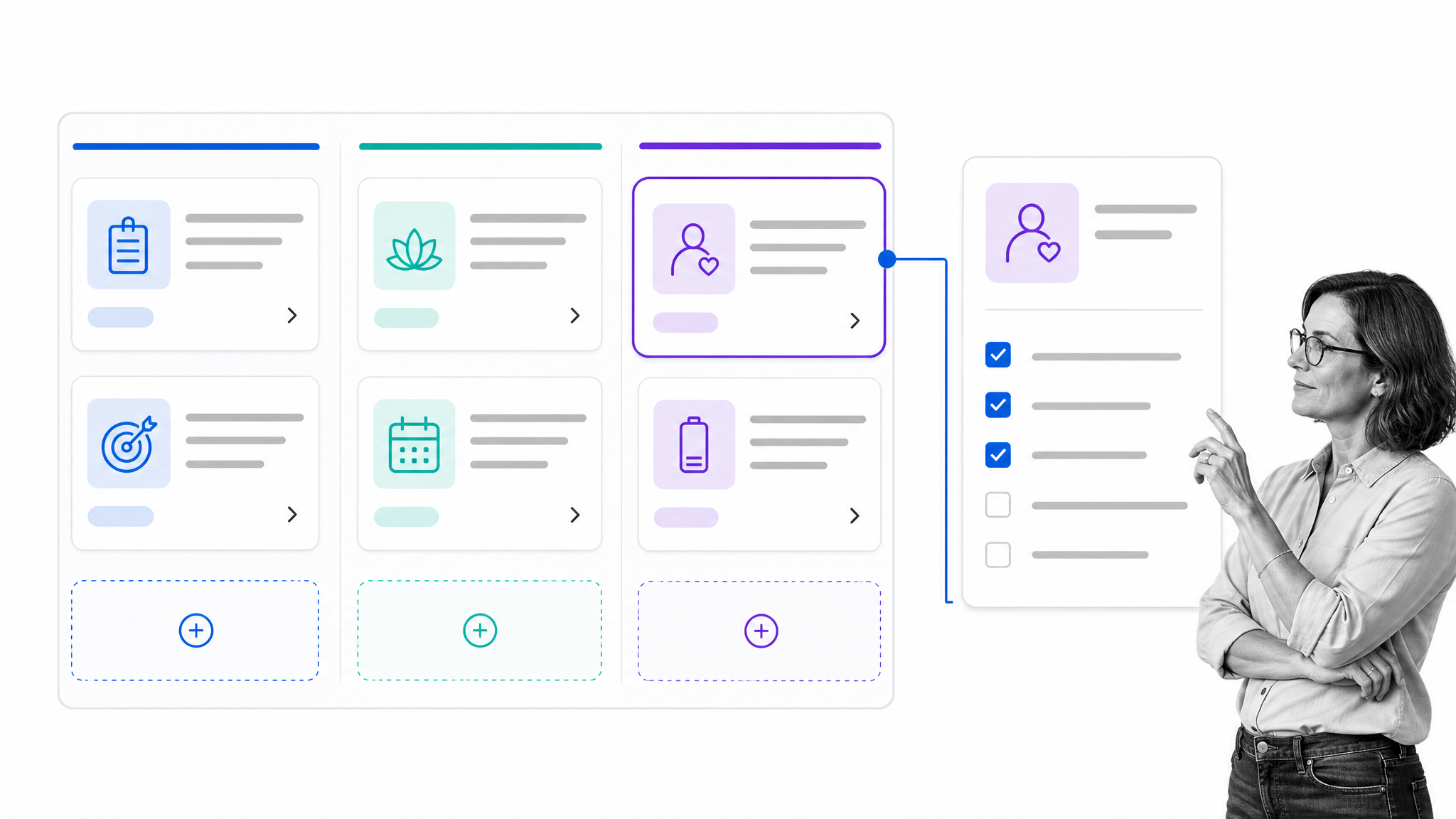 Life coach organizing coaching resources and reusable workflow templates