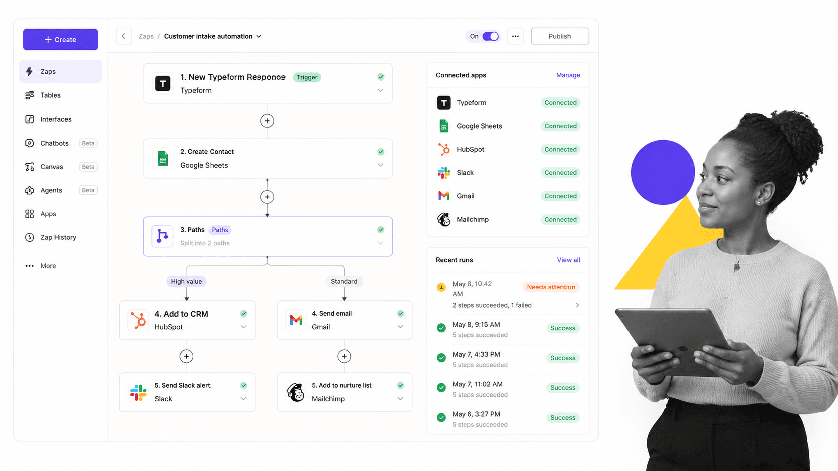 Zapier Make alternative product UI for Broad app-to-app automation for business teams
