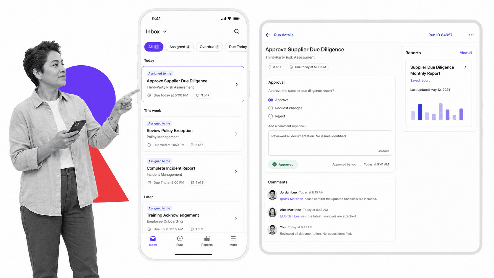 Process Street mobile Inbox workflow run with approval and comments