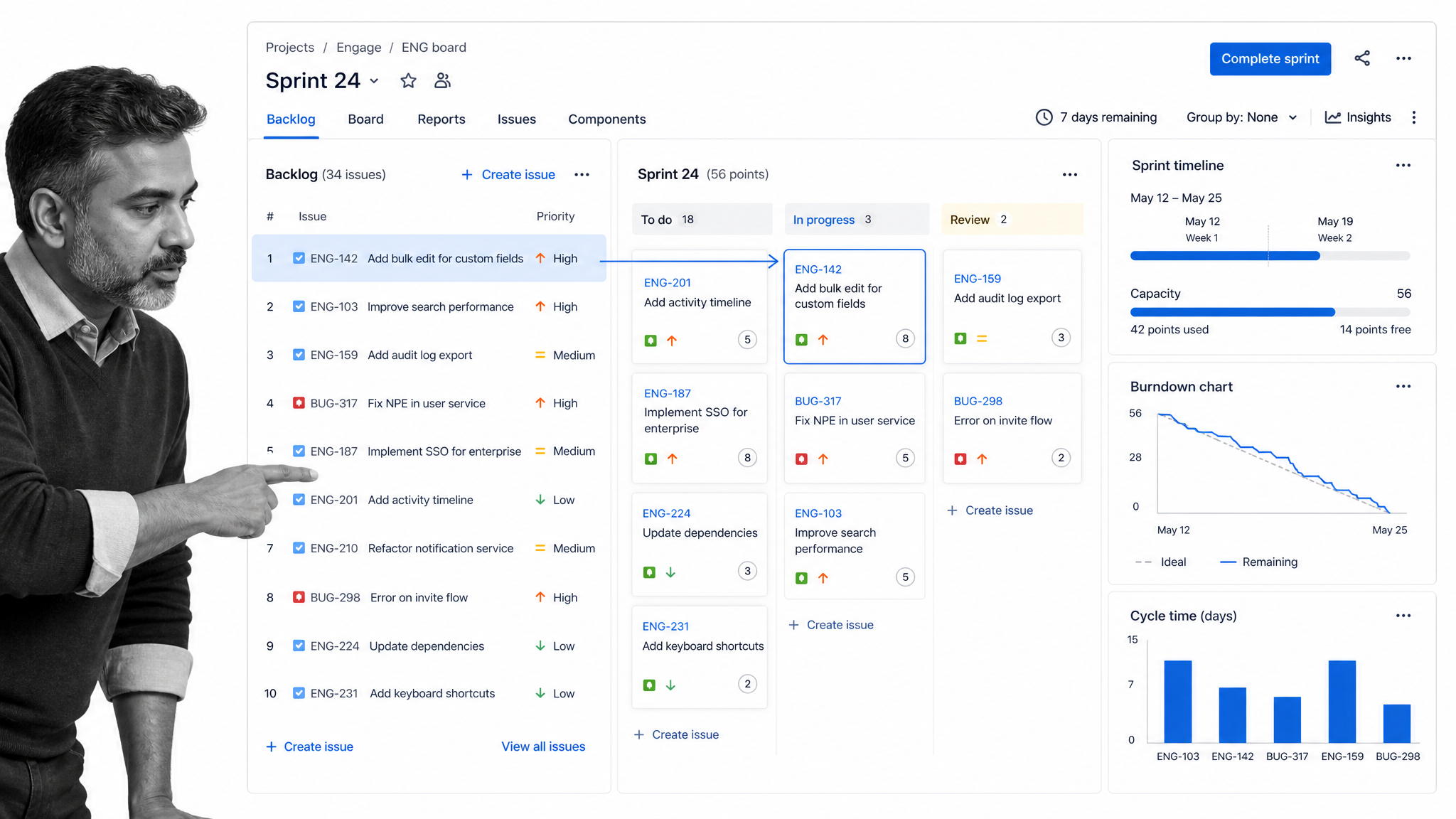 Jira backlog issue board and sprint planning workspace