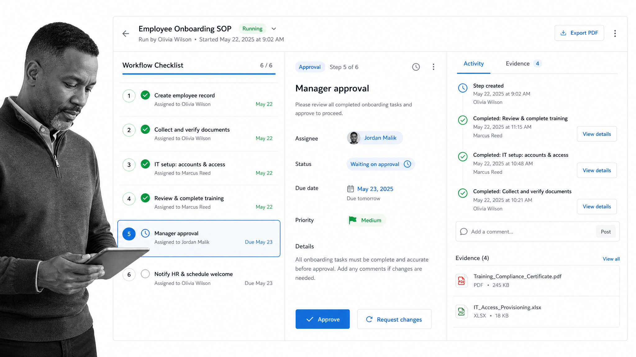 Process Street workflow checklist UI for recurring SOP workflows