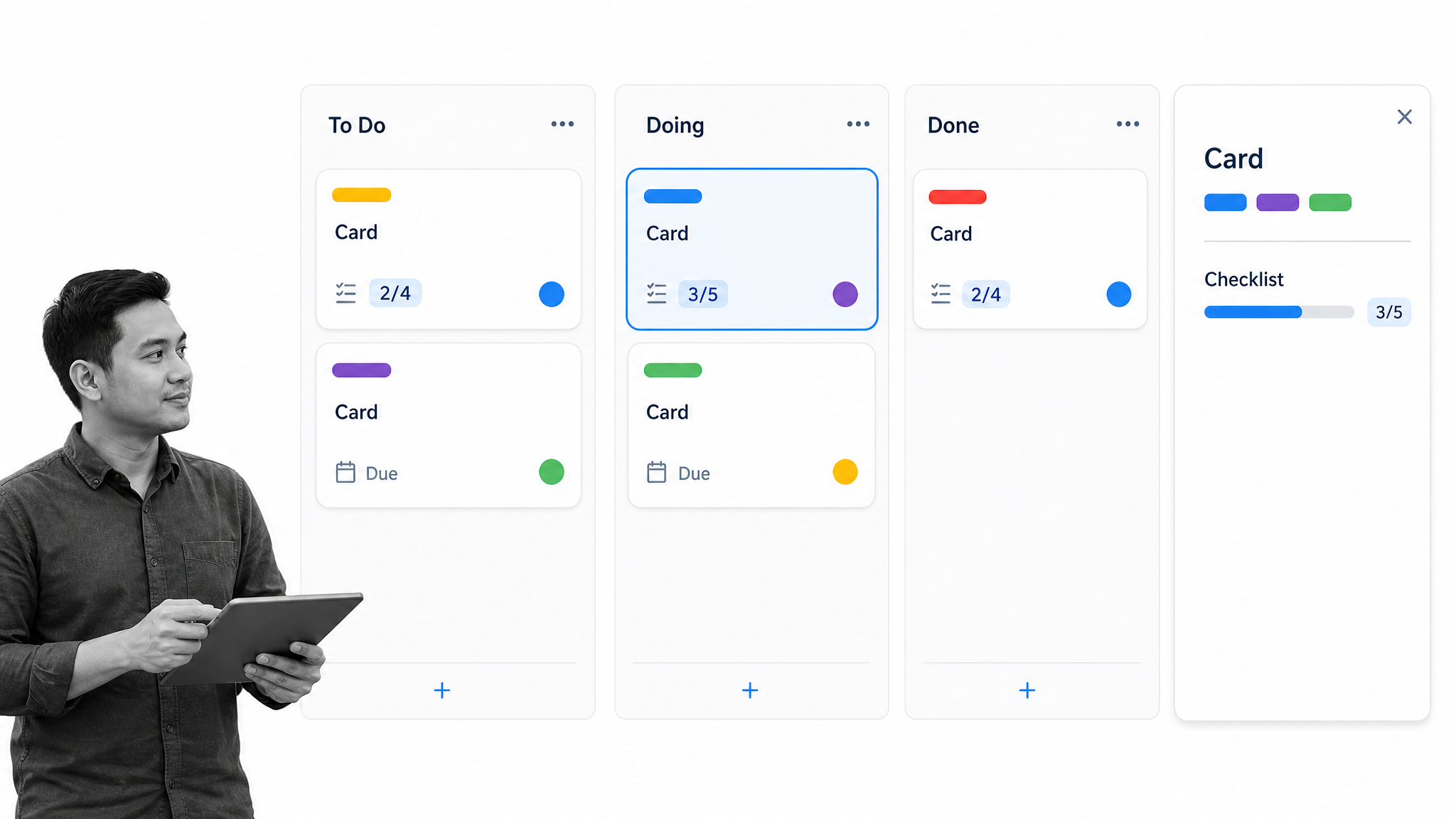 Trello kanban board and checklist card workspace