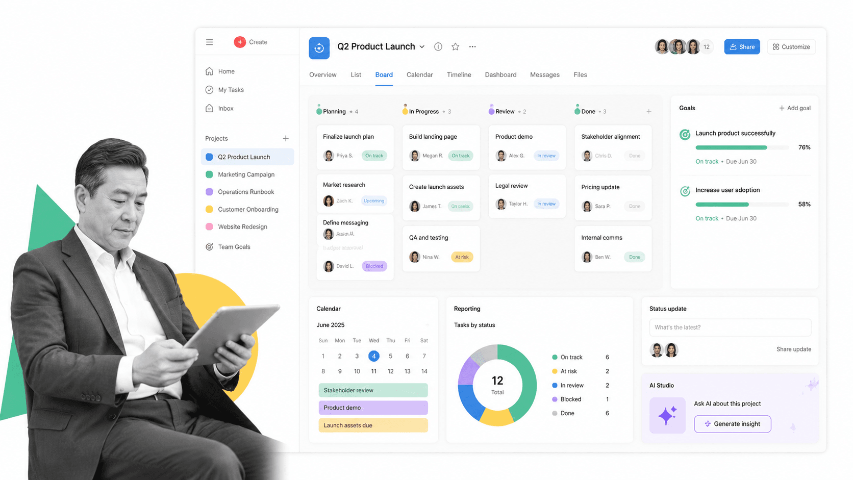 Asana Notion alternative product UI for structured project coordination and goals