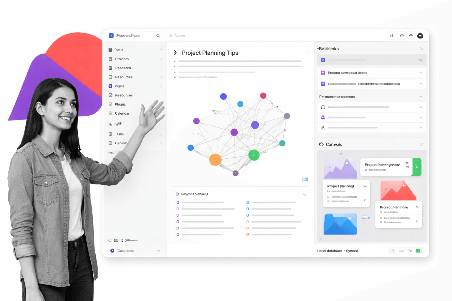 Obsidian Notion alternative product UI for private, local-first personal and team knowledge graphs