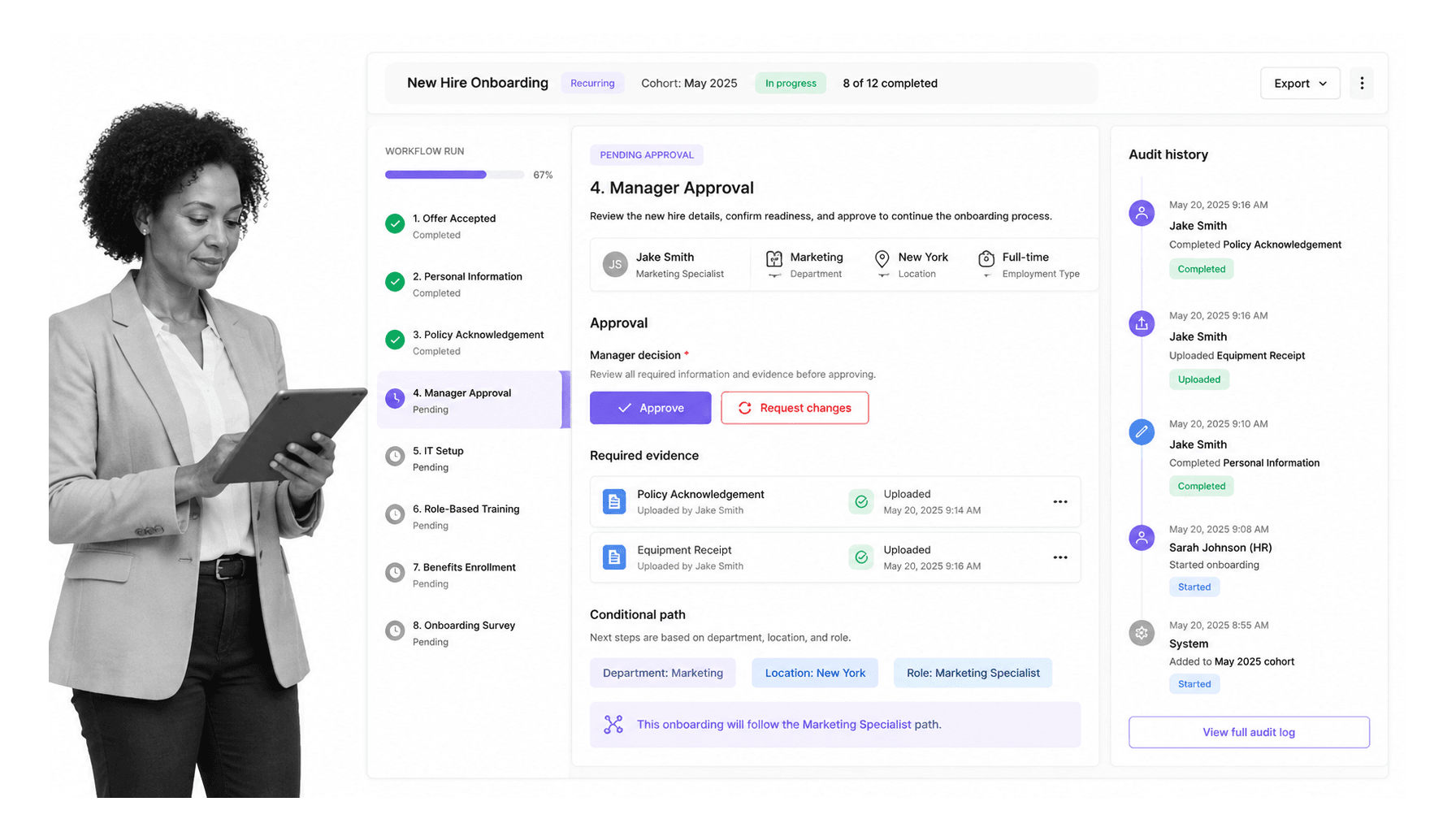 Process Street onboarding workflow run with approvals and evidence capture