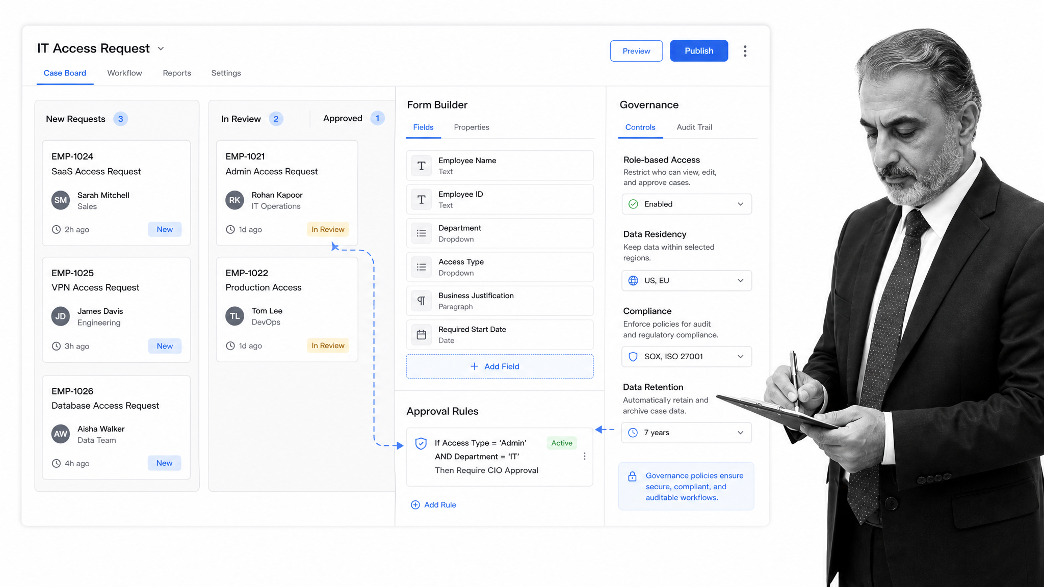 Kissflow Pega alternative product UI for enterprise no-code workflow and app building