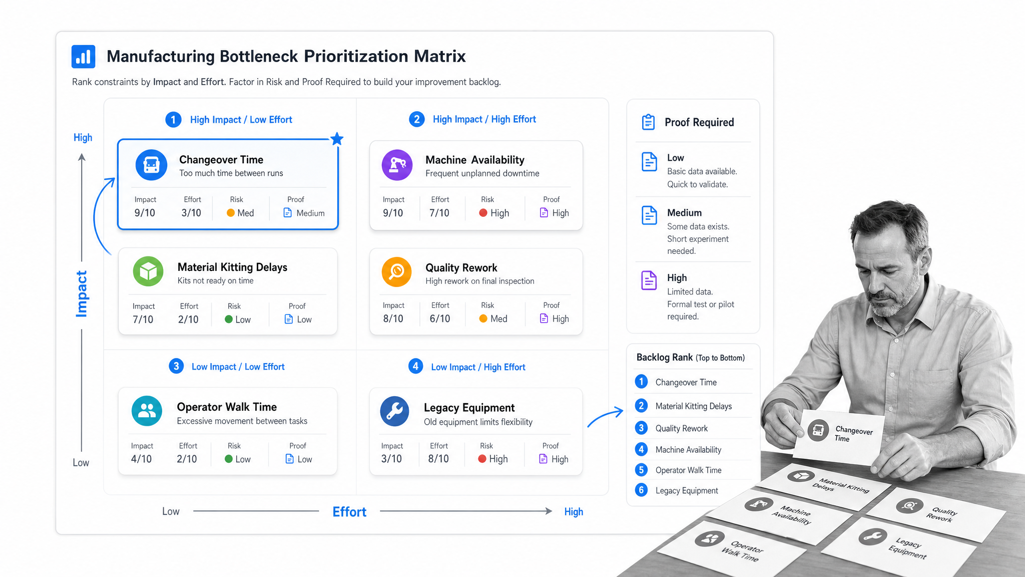 Manufacturing bottleneck prioritization matrix for process optimization