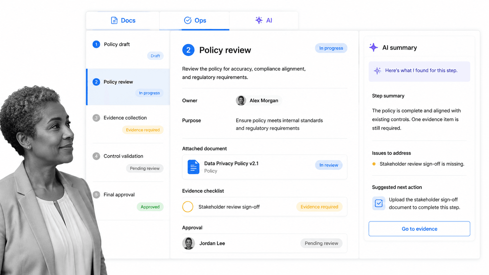 Process Street document workflow with policy steps, approvals, and audit evidence