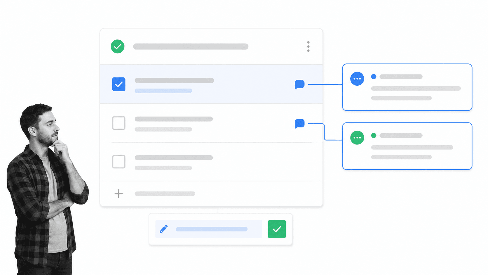 Feedback comments attached to a workflow card instead of a person